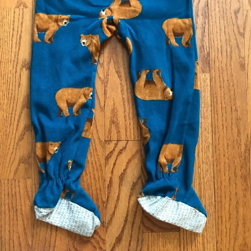 Carter's 1-Piece Bear Print Fleece Footie Teal Brown Pajamas Little Boy’s Size 5